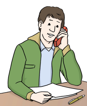 Eine Person telefoniert und vereinbart einen Termin.