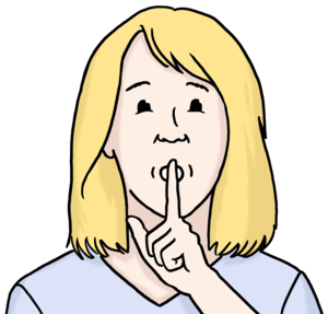 Eine Person hält den Finger vor den Mund – steht symbolisch für Schweigepflicht und Vertrauen.